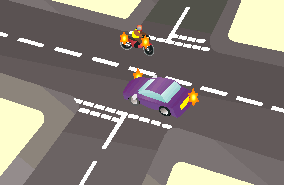 Rules of the road - You're turning right at this crossroads. The oncoming driver is also turning right. Why is it safer to turn behind the car?